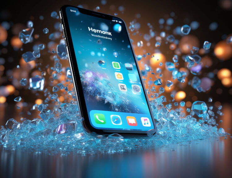 A futuristic smartphone surrounded by glowing blue and orange digital particles, showcasing advanced technology and sleek design. The best smartphones of 2025 offer cutting-edge features and stunning visuals.